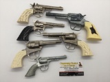 6 vintage Hubley metal cap gun pistol circa 40-60s - no model names, various designs - see desc as