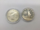 US commemorative silver dollars. A 1986-S Ellis Island Proof & a 1987-P constitution coin