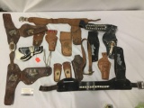 10 vintage 50s leather holsters and double holster inlc. metal stud details, stamped leather and