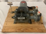 A&F 3.3 GPM x2 diaphragm pump w/ General Electric A-C motor, model number - mounted on wood