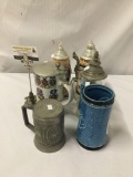 6 German steins made of metal, stoneware, glass. Handschliff, Mapsa and more!