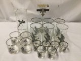 17 pc Canada Goose high balls, tumblers, and shot glasses w/ a pheasant pitcher & swizzle stick