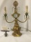 Antique deco cast metal mantle clock with electric candelabra lights & nautical theme - as is