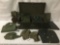 Vintage trunk full of small sized military clothing incl. 3 hates, 2 full uniforms, 2 sacks and