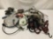 Collection of winches, ratchet straps, bench vices, and extension cord - see pics