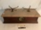 Mid Century mahogany and marble balancing scale with metal tray holders circa 1940 - no bowls