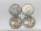 4 silver half dollars. 1964 Kennedy, 1953 Franklin, 1943 Walking Liberty, and 1942 Walking Liberty