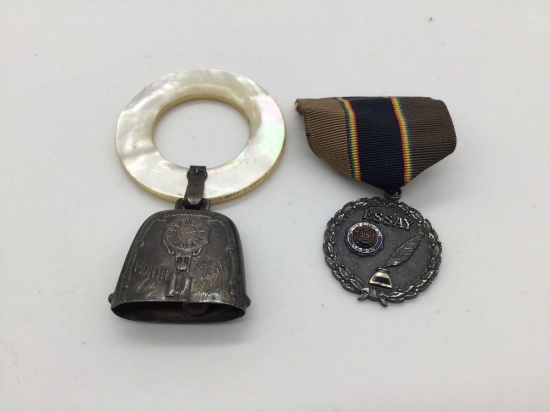 1919 sterling silver birth record bell w/ American Legion 3rd place sterling essay award