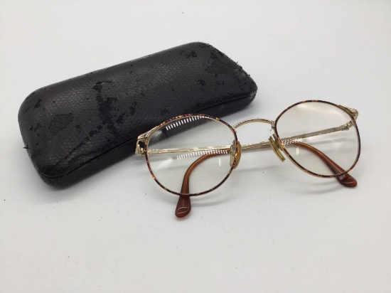 Pair of vintage Giorgio Armani glasses with tortoise shell frame in case - case as is