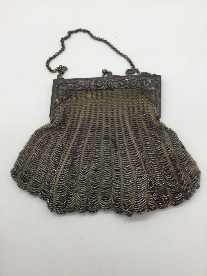 Antique Victorian ornate silverplate and mesh purse / evening bag - as is