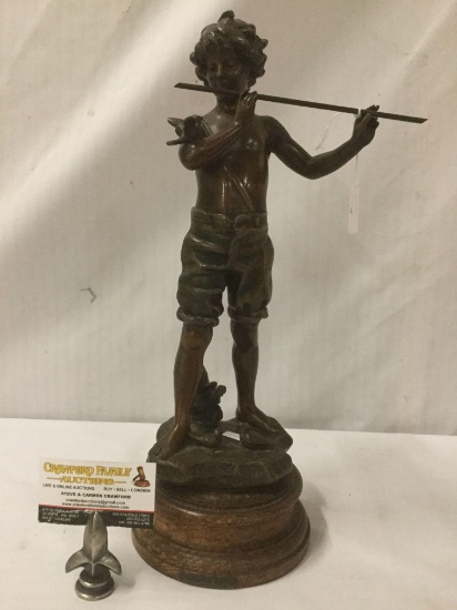 Antique style bronze boy w/flute statue "Charmeur" by AJ Scotte, $895 tag - arm has repair