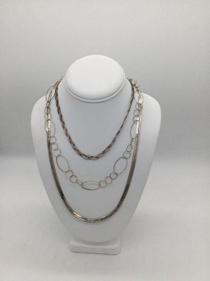 Selection of 3 fine vintage sterling silver necklace chains - 33.8 grams