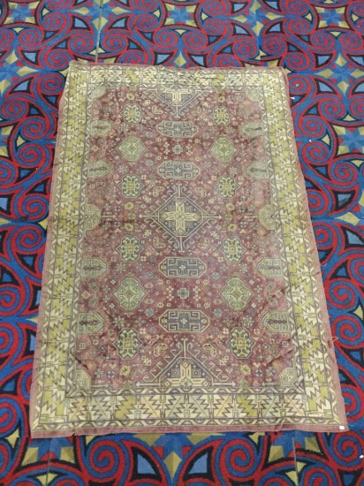 Antique geometric design Iranian style rug - shows age wear