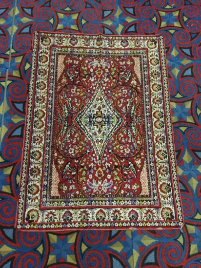 Antique floral thick wool rug with busy & colorful pattern - unique design