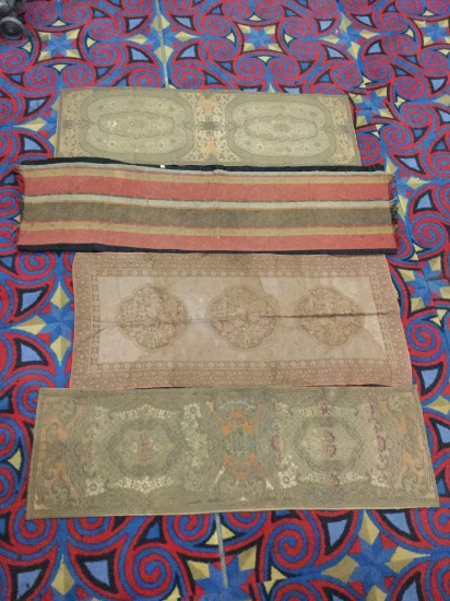 4 antique Asian style runner rugs incl. 1 colorblock pattern rug & 3 w/ classic designs
