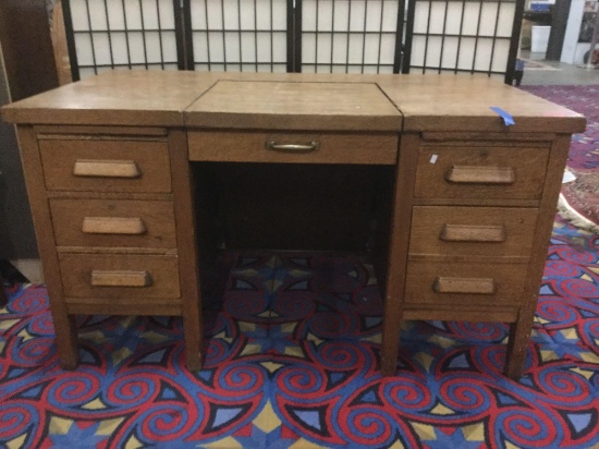 Antique 5 drawer tiger oak typewriter desk - no typewriter included