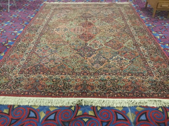 Gigantic Karastan wool rig with multicolor panel kirman pattern and fringe - matches 204
