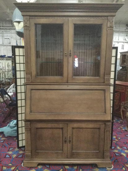 Huge modern secretary desk hutch w/ lighted top, keys and in great condition