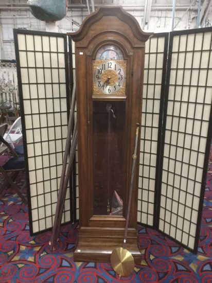 Vintage Herschede grandfather clock w/ weights, pendulum, manuals, etc