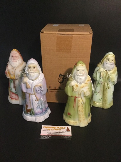 4 Fenton holiday glass 8" Santa, Opal Santa, ltd ed quilted Santa #'d 736 and more see desc