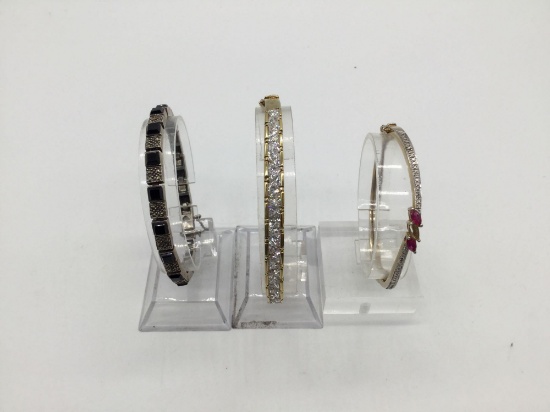 3 fine sterling silver tennis bracelets incl. cut stones, such as onyx, CZ, etc - 53.4 grams