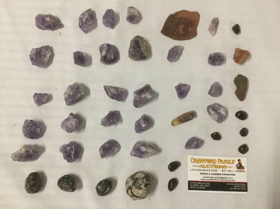 Rock & Crystal collection - amethyst stone chunks, red stone slabs & other specimens