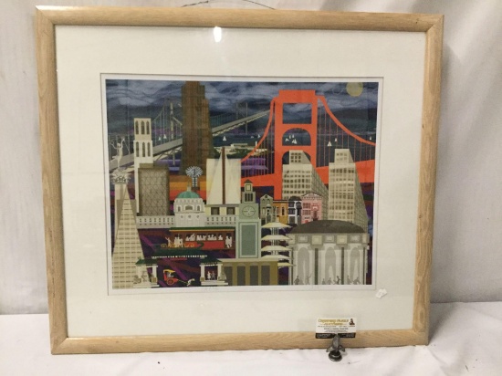 Signed San Franciscan 2-D skyline cityscape print hand signed by artist - marked "SF ONE"