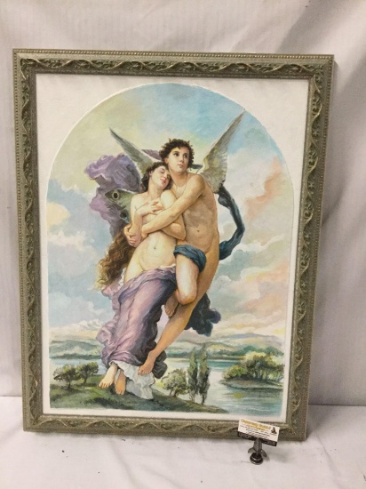 Signed original watercolor on plaster inspired by 1895 "The abduction of Psyche" - nice frame