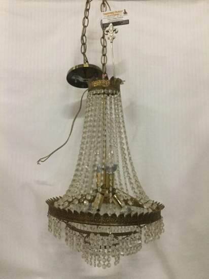 Vintage art deco crystal chandelier with floral metal brass frame - lovely piece