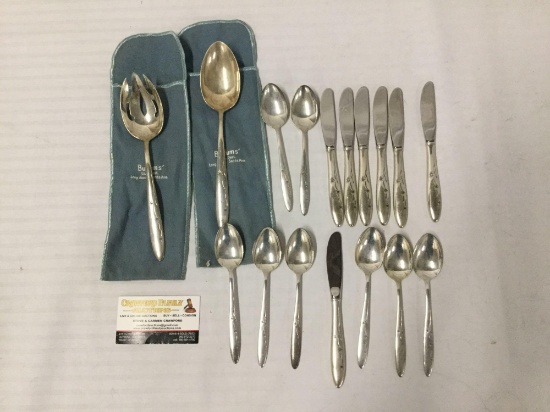 17 pc Gorham Celeste pattern sterling silver flatware incl. knives, serving spoons & 8 spoons