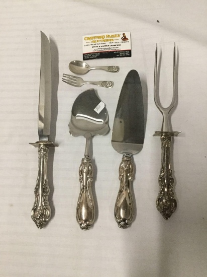 6 pc of sterling silver flatware incl. 4 Towle carving/serving pcs w/ stainless blades - see desc