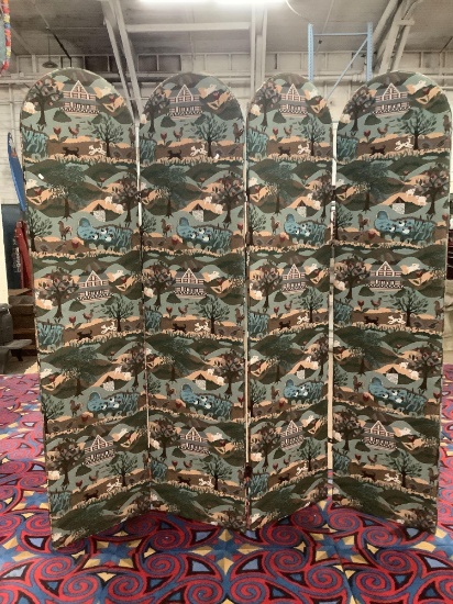 4 panel upholstered room divider screen with farmhouse and animal design