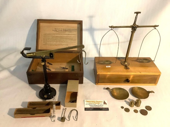2 antique Henry Troemner scales - Specific Gravity balance thermometer in case & #9 balance scale