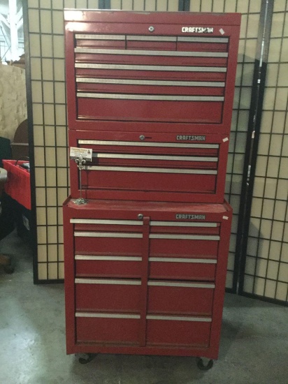 Massive 3 pc Craftsman stack tool chest - includes keys, some misc tools in drawers
