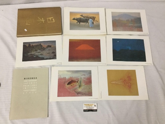 Vintage 1980's Nihonga contemporary Japanese prints portfolio containing approx 45 prints