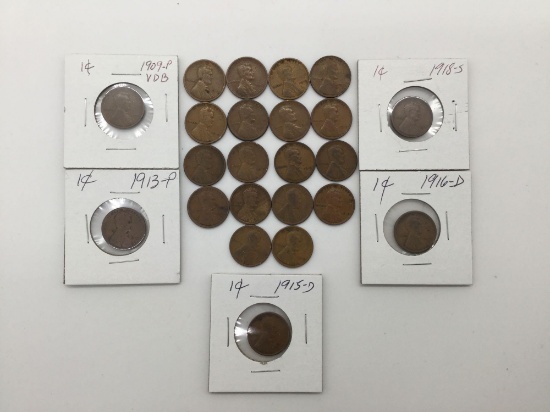 23 1909-1919 wheat pennies incl. a 1909 VDB penny- see pics