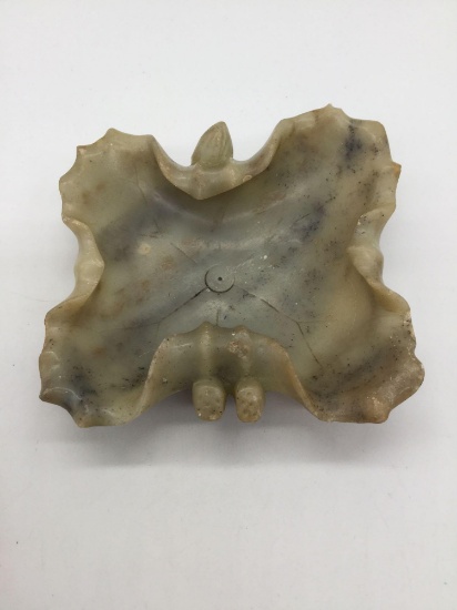 Antique light green carved jade brush washing bowl