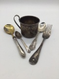 Collection of 3 sterling silver flatware pcs incl. sterling antique cup, 800 silver handled spoon