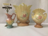 Hull pottery 1930-40's dual handle tulip motif vase, swan handled tulip vase & sunflower pitcher