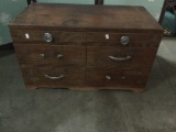 Vintage wooden tool box storage chest with tap & die tools and bearings