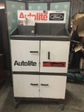 Large Autolite Ford shop cabinet with tools and cleaning supplies - see pics