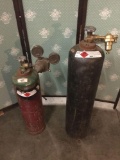 Pair of dissolved acetylene pressurized gas tanks with valves