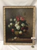 Antique original still life oil painting of flowers by Ada L Stewart - signed in antique'd frame