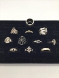 Collection of 11 vintage sterling silver rings incl. mens & womens - 50.5 grams total sz 5.5-9