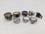 Collection of 8 vintage sterling silver rings incl. fine cut stones - see pics sz 4 -10