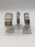 3 fine vintage sterling silver bracelet incl. etched floral bangle, woven silver bracelet +