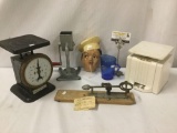 6 vintage kitchen items incl. American Cutlery co kitchen scale, ice shaver/crusher, Reliable egg