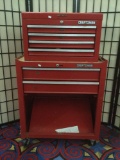 Craftsmen 2 tier tool chest cabinet with casters, filled with misc, tools and more - no keys