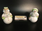 Lot of 2 Fenton Snowman & Snowlady figures (Polly & Poppy) painted and signed by the artist