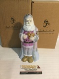 Fenton hand crafted Burmese Santa Claus w. kitten in original box, painted & signed by artist